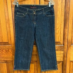 Boden Cropped Denim Cotton/Lycra Red/Green Stitching Accents Jeans 12R